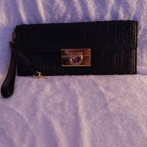 Ferragamo black leather cocktail clutch